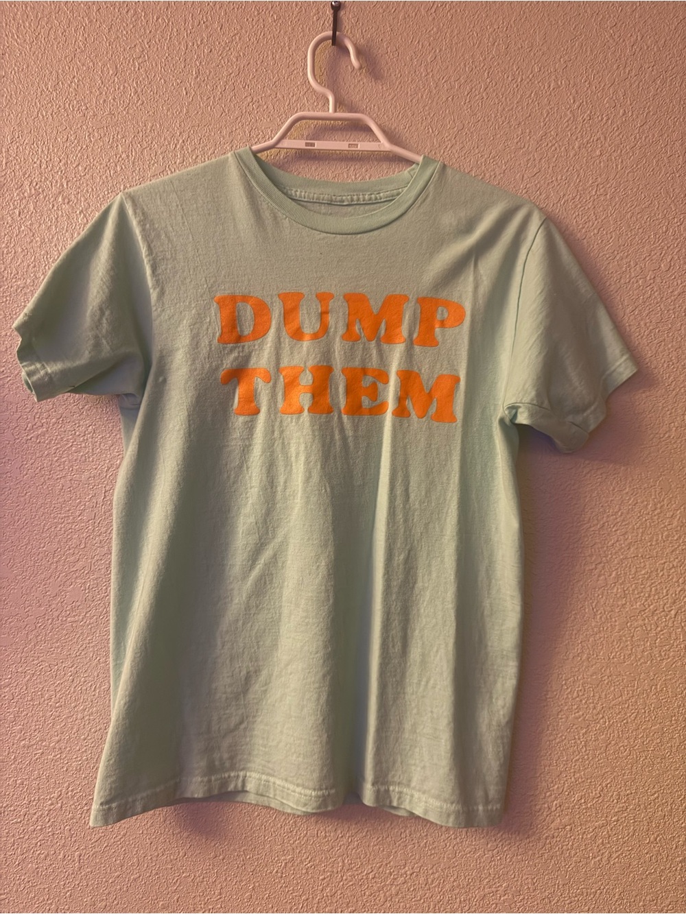 Mint Green Short Sleeve Tee with Orange 'DUMP THEM' Print